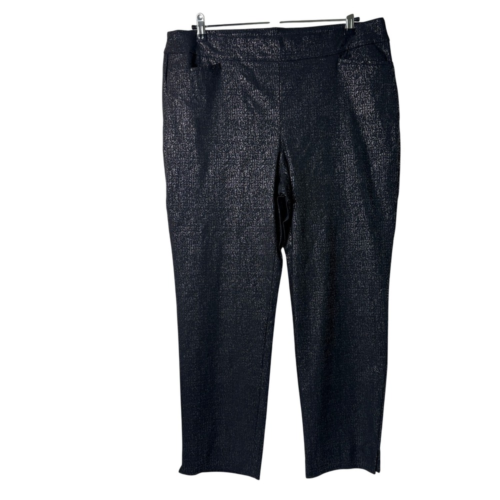 Chicos Ankle Pants Womens 2.5 US 14 Black Silver Foil Crackle Stretch Pull On